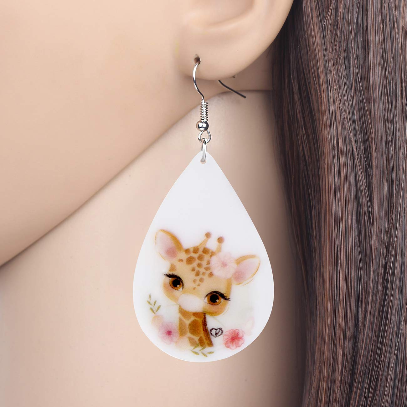 NEWEI Acrylic Cute Basket Giraffe earrings Drop Dangle Fashion Animal Jewelry For Women Gift Charms (Black)