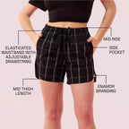 Enamor Womens Boxer Shorts (E7A1_Black / White Checks