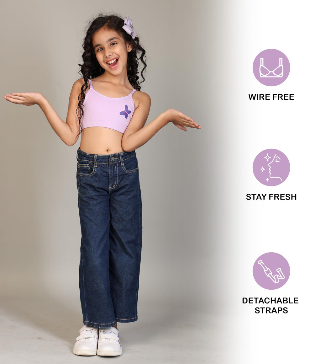 Kyda Kids Girls Antibacterial Printed Cotton Non Padded, Beginners Bra For Girls