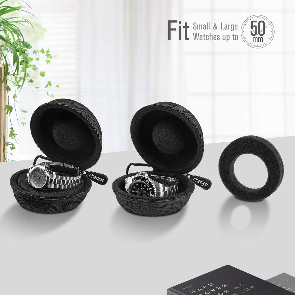 Cheopz Travel Watch Case Single Storage Box for Wristwatches & Smart Watches up to 50mm, Black