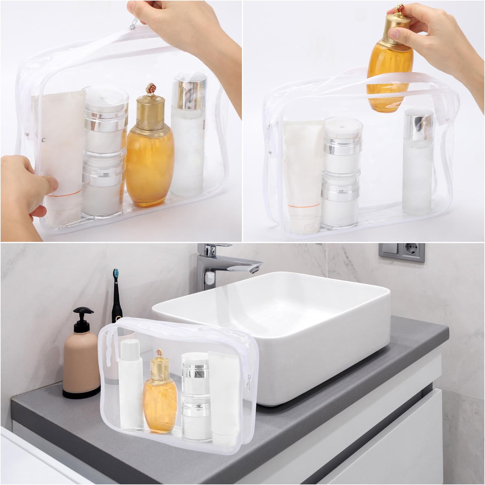 Tbestmax 10 Pack Clear Cosmetic Bags Makeup Bags Portable Waterproof TSA Approved Travel Toiletry Bags Large Organizer