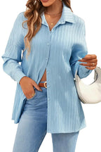 CB-COLEBROOK Womens Textured Loose Fit Button Down Shirt (WO-1035_Light Blue