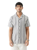 The Souled Store Monochrome Stripes Men and Boys Short Sleeve Collared Neck Regular Fit Button Down Black and White Printed Shir