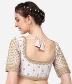 Pujia Mills WomenS Cobra Silk Embroidery Coding Stone Work Half Sleeve Saree Blouse