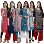 Pinkmint Womens Crepe Digital Print Straight Kurta [Pack of 6]