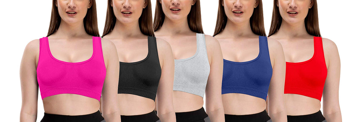 Mysha Womens & Girls Cotton NonWired, Non Padded Sports Bra (Combo Of 5) (Size 32B) Multicolour 32