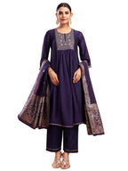 Sanisa Women'S Silk Blend Sequins Embroidery Anarkali Kurta With Pant And Dupatta Set (189Kbd2015N-Xl_Dark Purple)