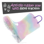 K KomForme Toddler Light Up Rain Boots Patterns and Glitter Rain Boots for Girls Boys with Handles,Aurora Gradient,10