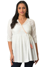 Aurelia Women'S Cotton Solid Regular White Angarakha Gathered Kurti (23Fea30325-605265