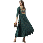 Gosriki WomenS Polycotton Anarkali Printed Kurta (Puspa Green_Xl-Go_Green_X-Large)