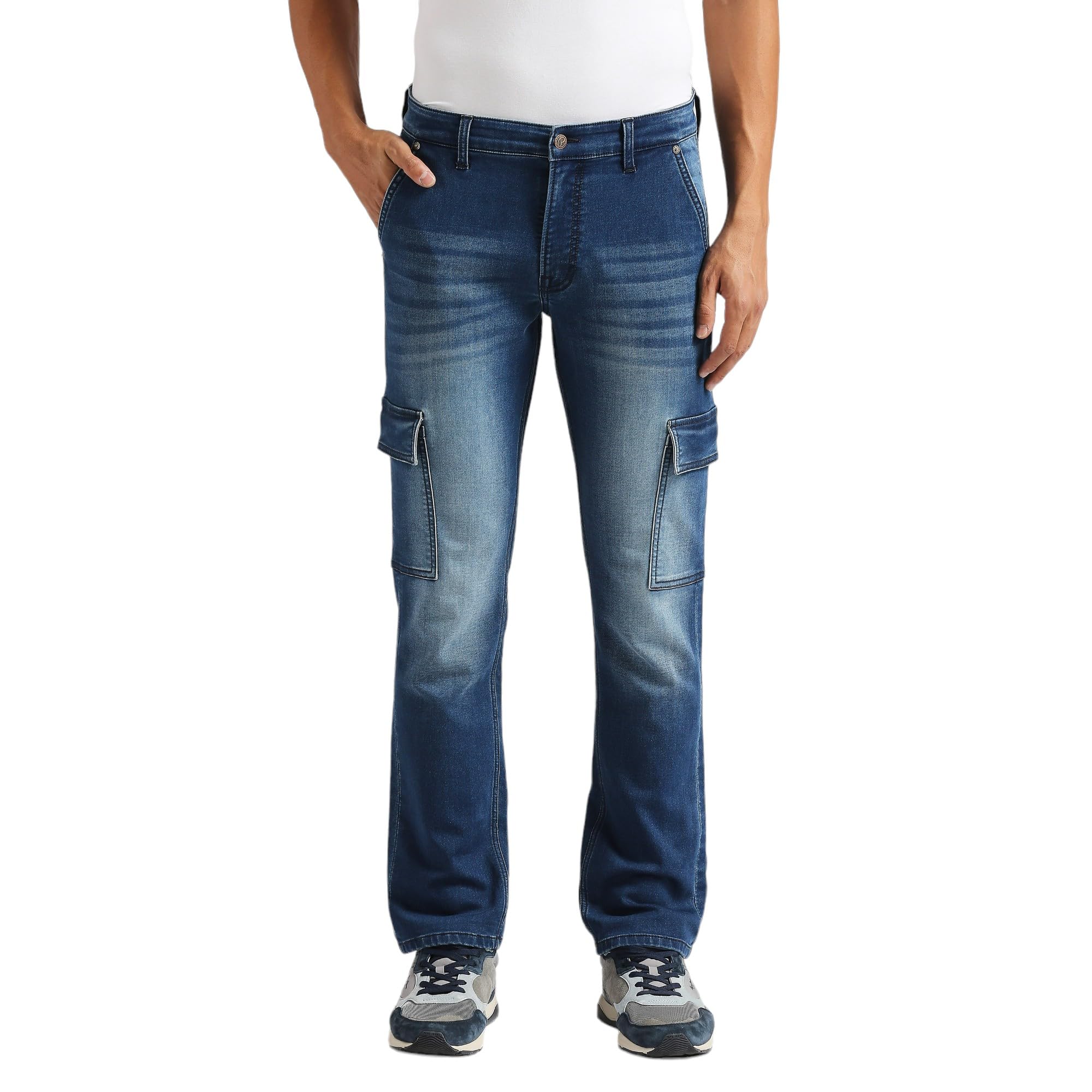 Cargo Straight Mid Waist Dark Blue Gymindigo Jeans