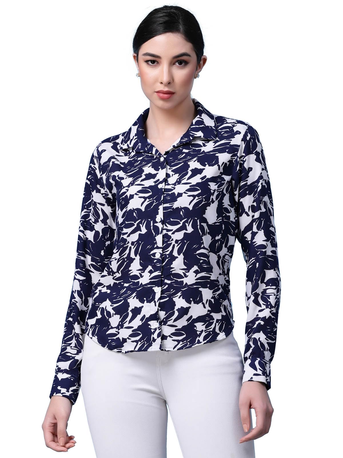 OOMPH! Shirts for Women, Floral Printed, Blue