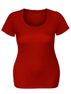 Emmalise Women's Short Sleeve Tshirt Scoop Neck Tee Shirt (1XL, Red)