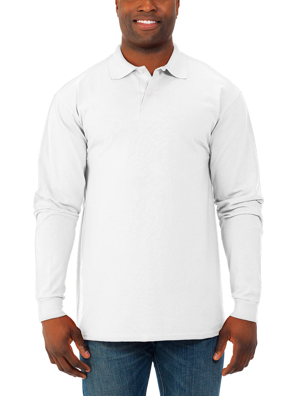 Jerzees Mens SpotShield Stain Resistant Polo Shirts (Short & Long, Long Sleeve-White, XX-Large