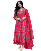 GoSriKi Women s Anarkali Viscose Kurta with Palazzo and Dupatta, Pink, 3XL