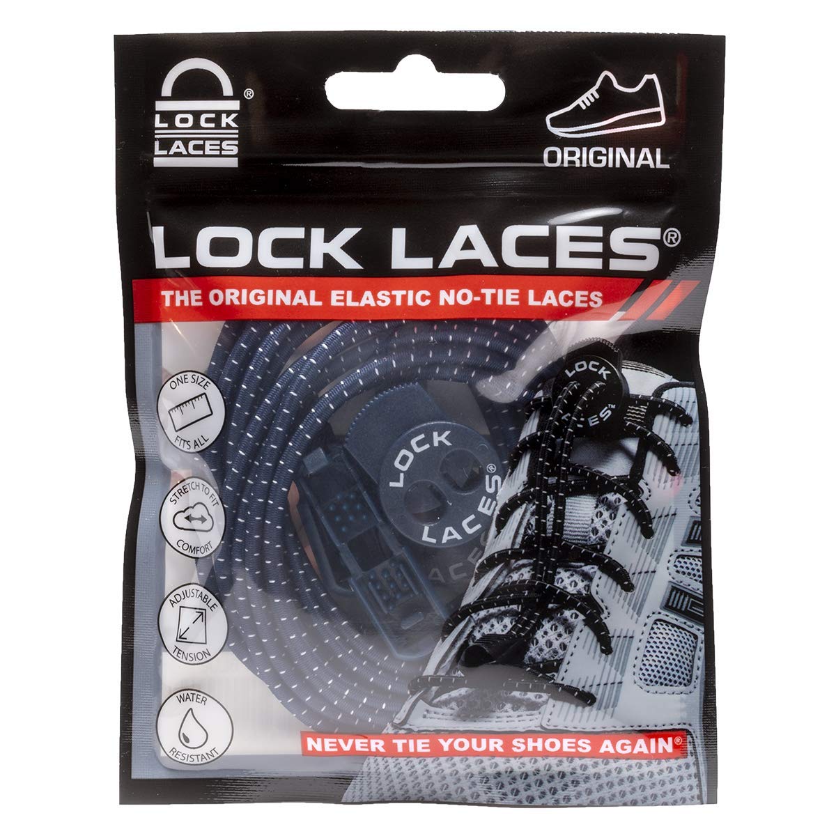 LOCK LACES (Elastic No Tie Shoelaces) (Navy Blue, 48-Inch)