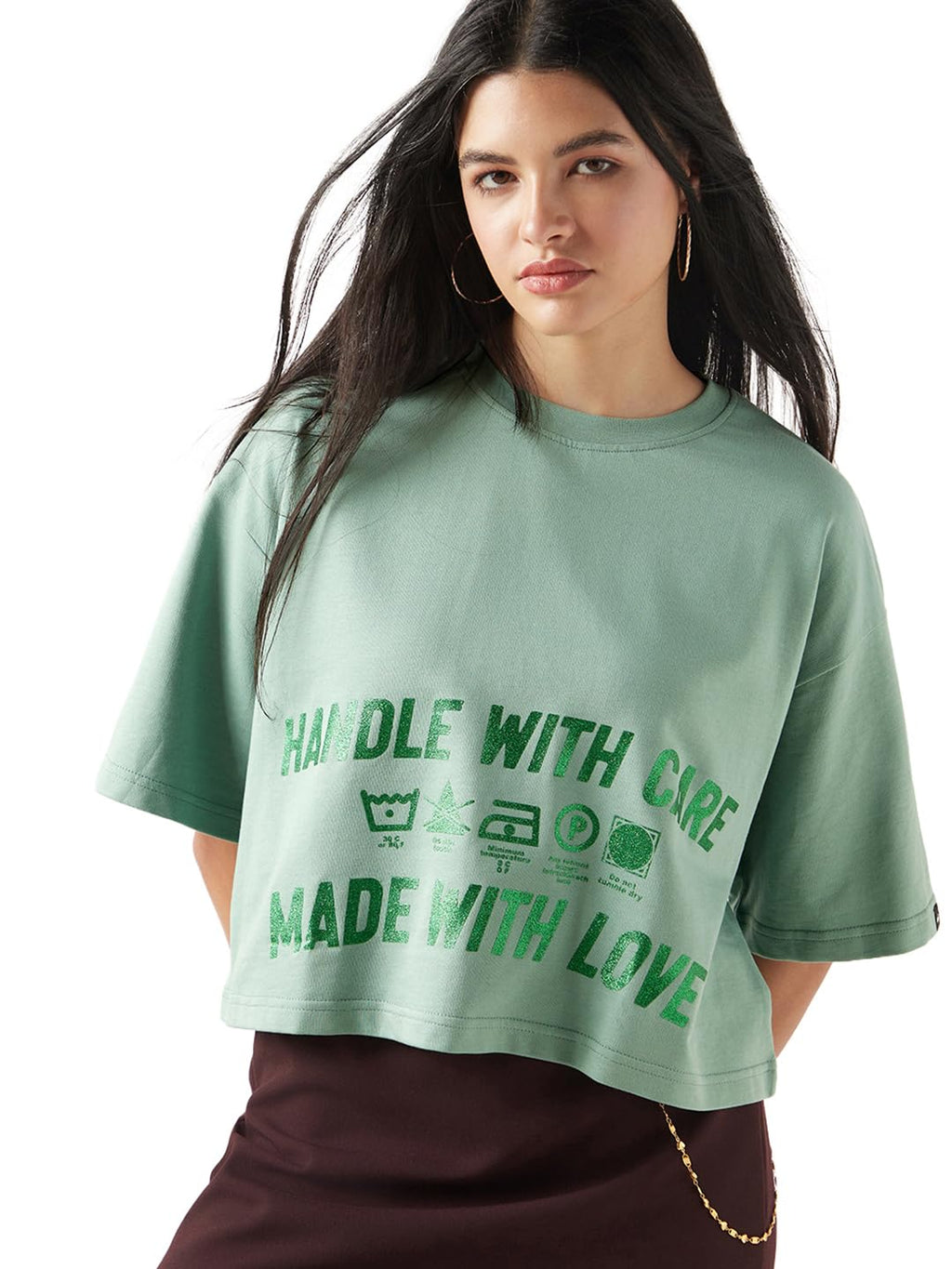 Bewakoof Heavy Duty 1.0 Womens Graphic Print Oversized Fit Half Sleeve Round Neck Terry Top_649681_Green_XL