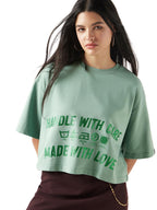 Bewakoof Heavy Duty 1.0 Womens Graphic Print Oversized Fit Half Sleeve Round Neck Terry Top_649681_Green_XL