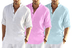 Zartha Combo Of 3 MenS Cotton Blend Full Sleeve Short Kurta Shirt With Mandarin Collar