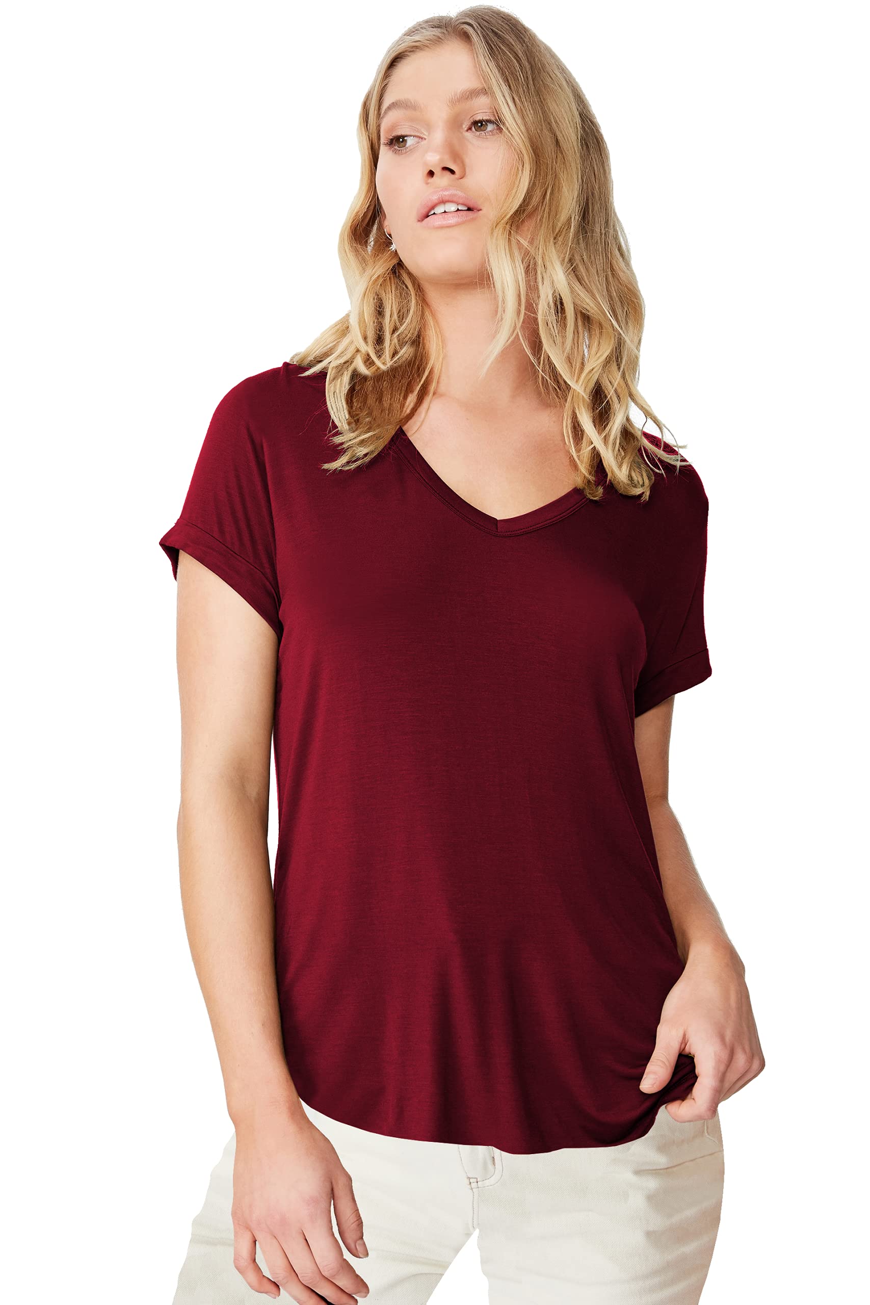 Fabricorn Combo Of Plain Maroon V-Neck And Mustard Yellow Round Neck Up And Down Cotton Tshirt For Women (Maroon And Mustard Yel