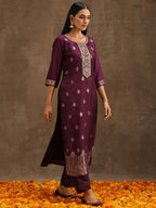 Libas WomenS Pure Silk Kurta Sets (38033O_Purple