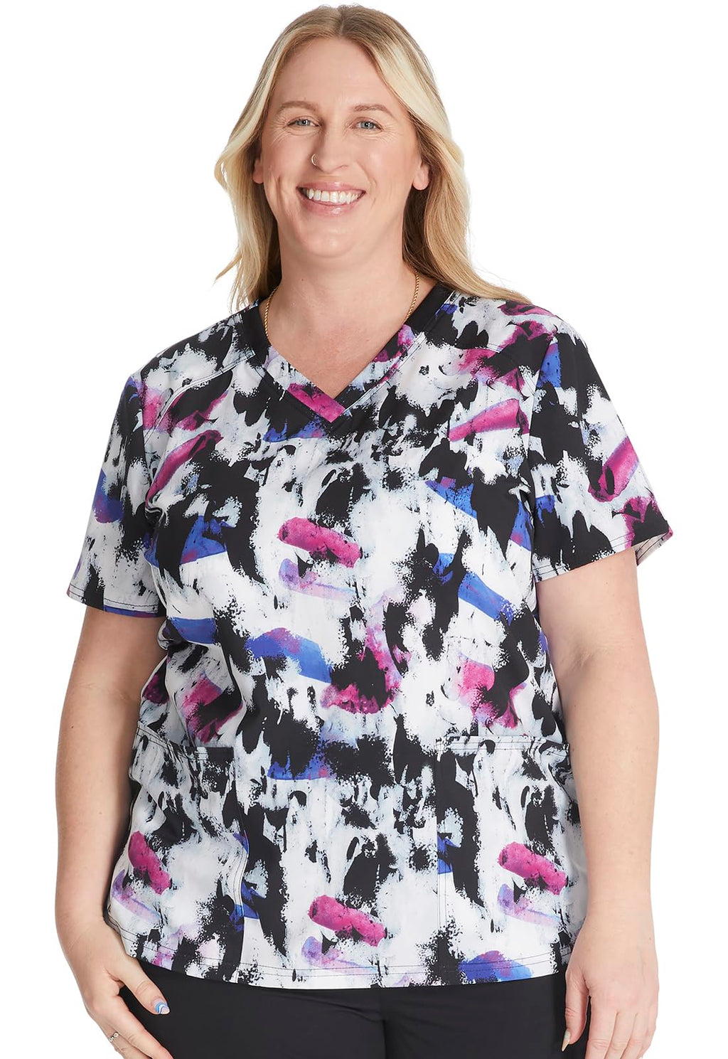 Dickies EDS Women Scrubs Top V-Neck Print DK876, M, Street Art