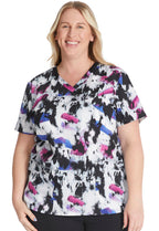 Dickies EDS Women Scrubs Top V-Neck Print DK876, M, Street Art