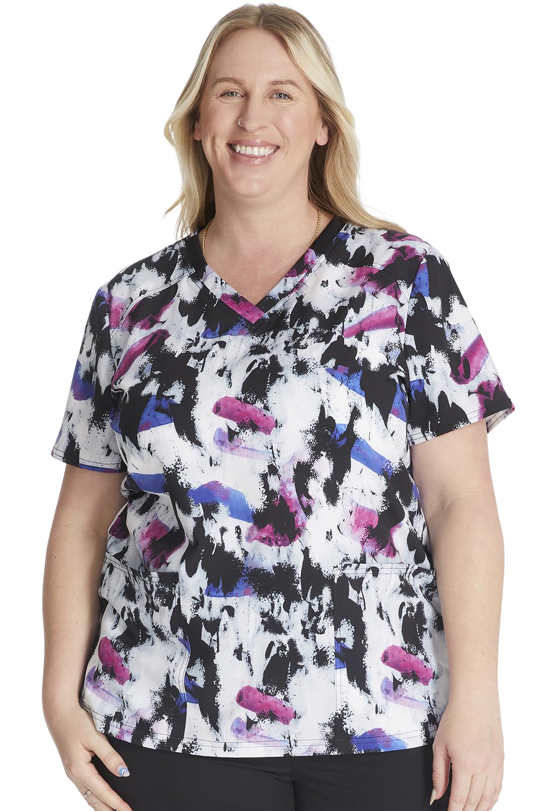 Dickies EDS Women Scrubs Top V-Neck Print DK876, M, Street Art