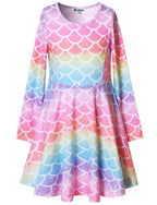 Mermaid Dresses Girls Long Sleeve Swing Winter Outfit Halloween Costume 10 11