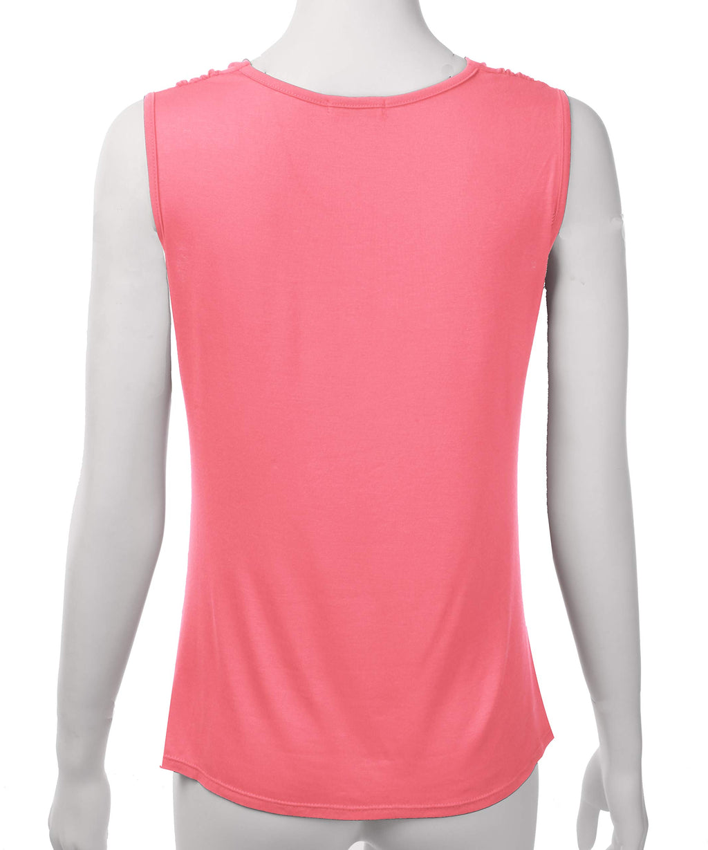 FASHIONOLIC Women's Cowl Neck Ruched Draped Sleeveless Stretchy Blouse Casual Tank Top (Made in USA) (PHI419) Coral L