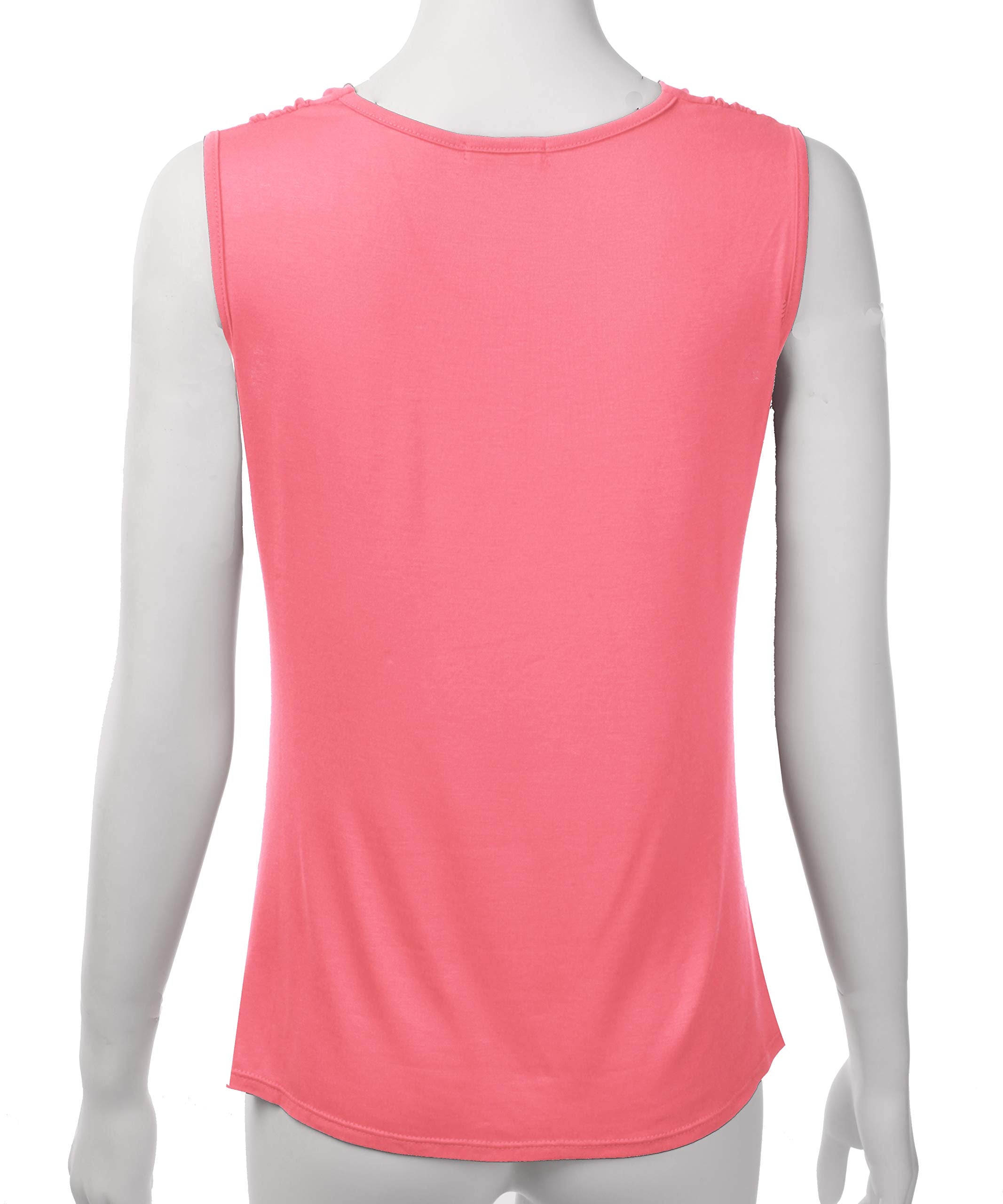 FASHIONOLIC Women's Cowl Neck Ruched Draped Sleeveless Stretchy Blouse Casual Tank Top (Made in USA) (PHI419) Coral L