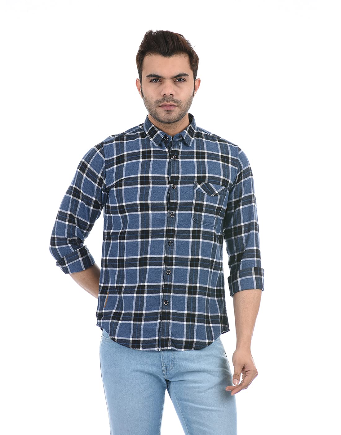 Pepe Jeans MenS Checkered Regular Fit Casual Shirt (Pm306211_Blue_L