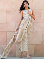 Libas Womens Printed Silk Blend A-Line Kurta With Palazzos And Dupatta