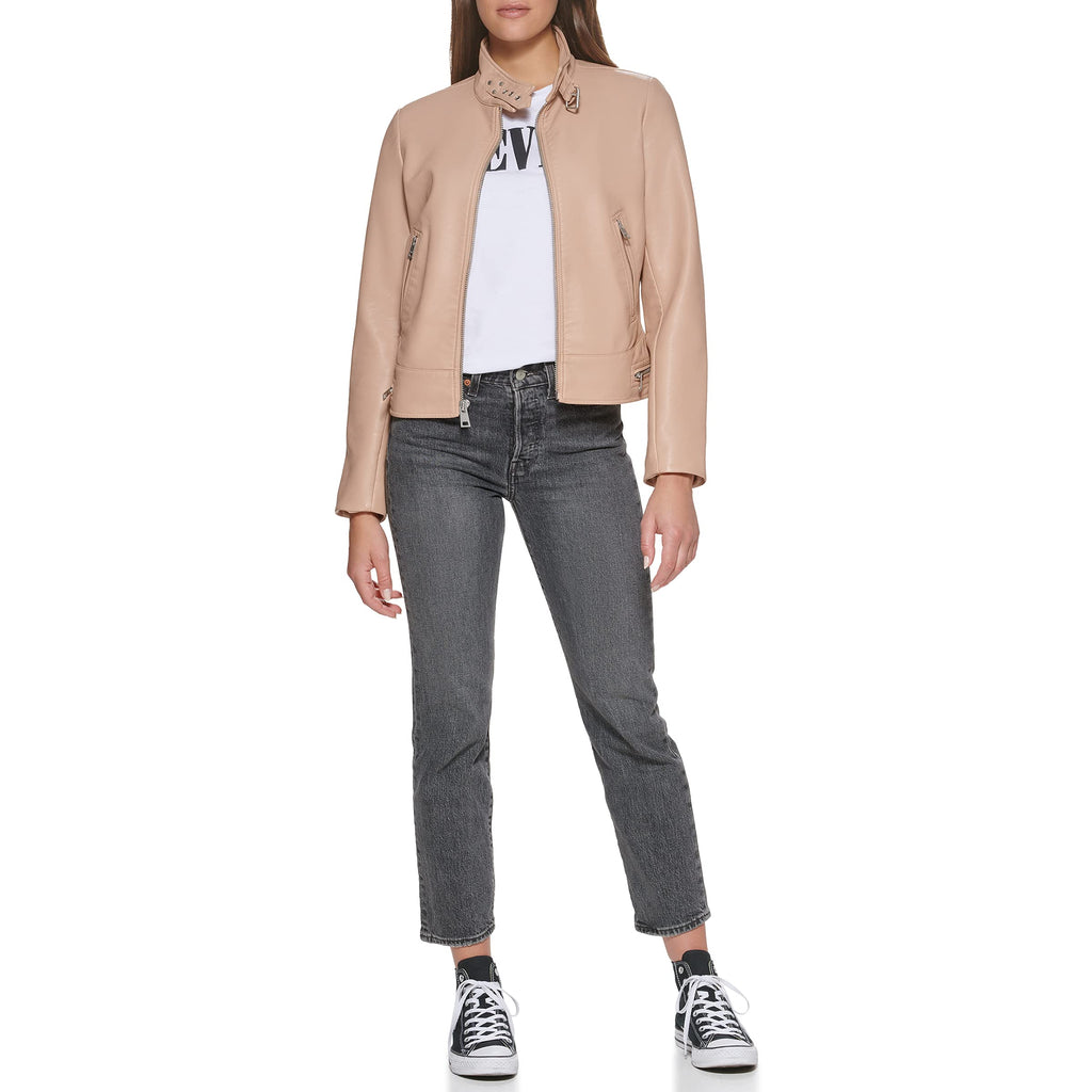 Levi's Women's Faux Leather Motocross Racer Jacket (Standard and Plus), Biscotti Latch Collar, X-Small