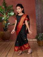 Aarika Girls Ethnic Wear Black Colour Kajol Silk Saree (3-9 Years)