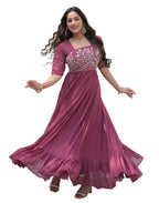 Fashion Basket Georgette Anarkali Gown with Sequins and Embroidery for Women with Long Sleeves (Large, Magenta)