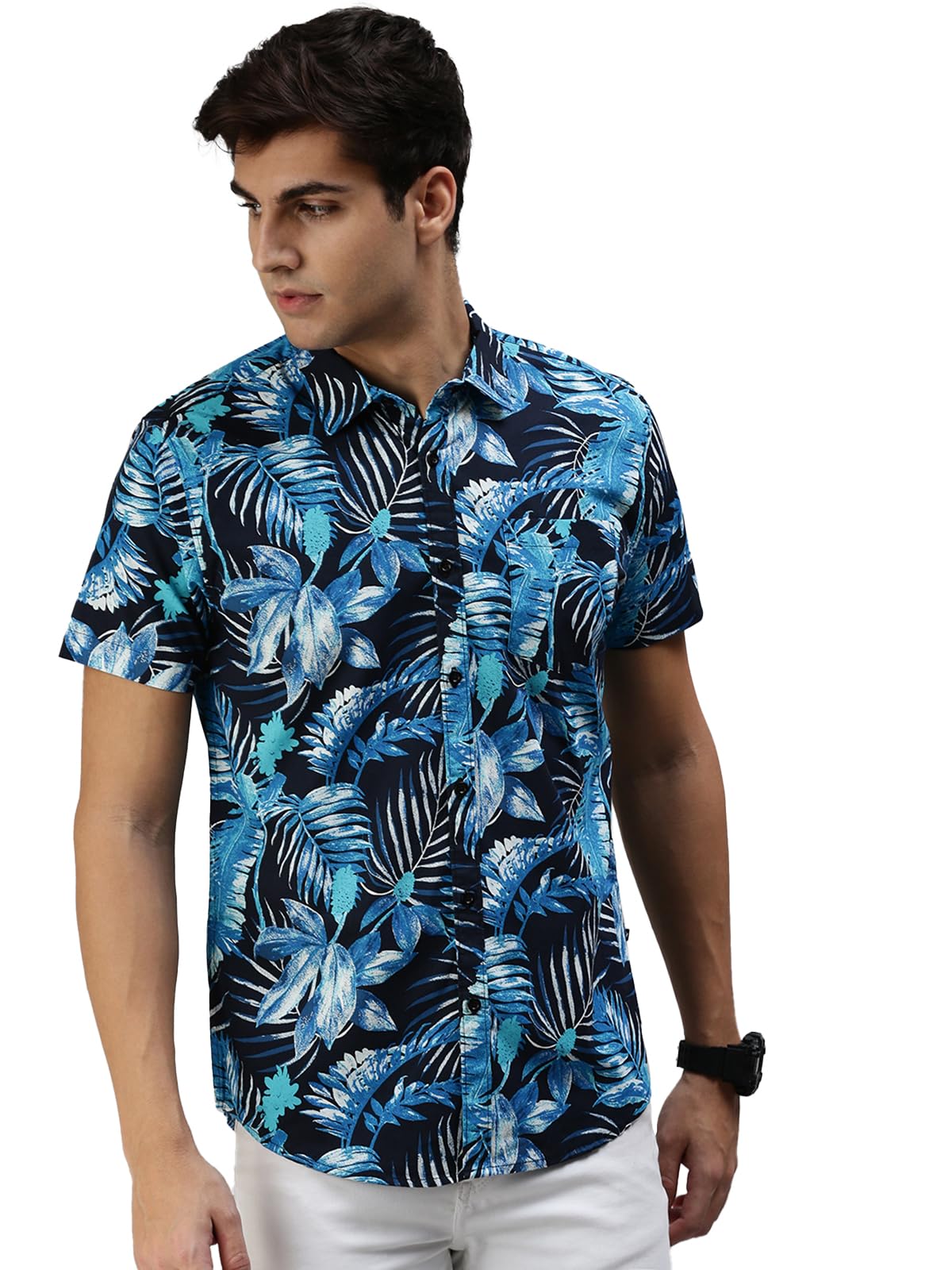 Veirdo Men's Cotton Regular-Fit Short-Sleeve Floral Printed Shirt