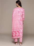 Anubhutee Women'S Pure Cotton Floral Printed Blue Kurta Suit Set With Trousers & Dupatta