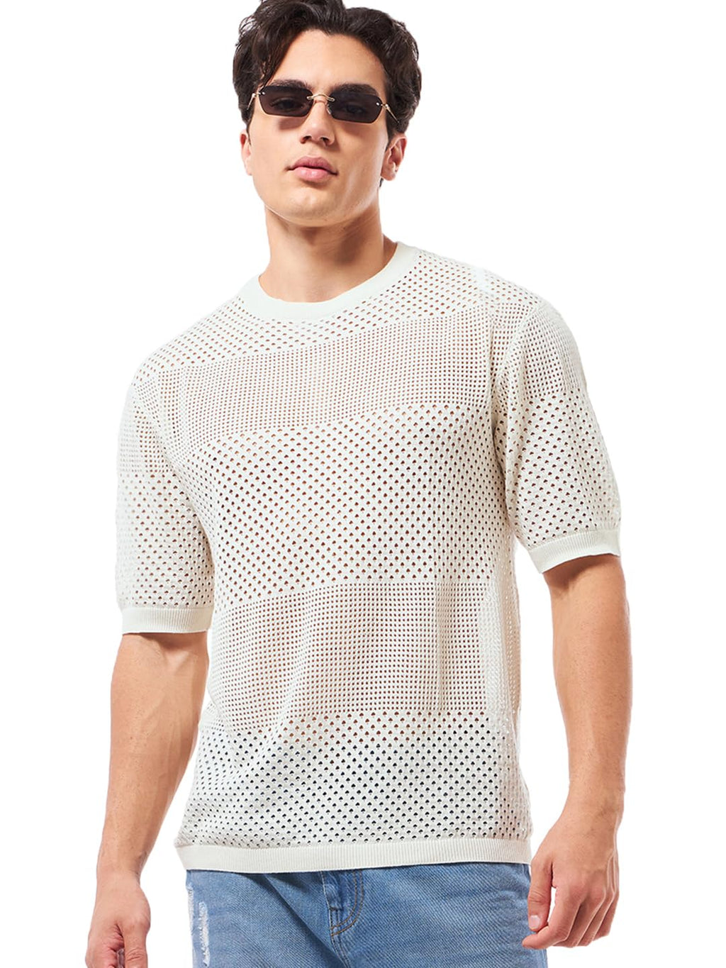 Bewakoof Mens Solid Oversized Fit Half Sleeve Round Neck 100% Cotton T-Shirt_644855_Beige_S