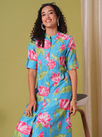 ANNI DESIGNER Women s Straight Printed Viscose Kurta with Trousers, Green, 44