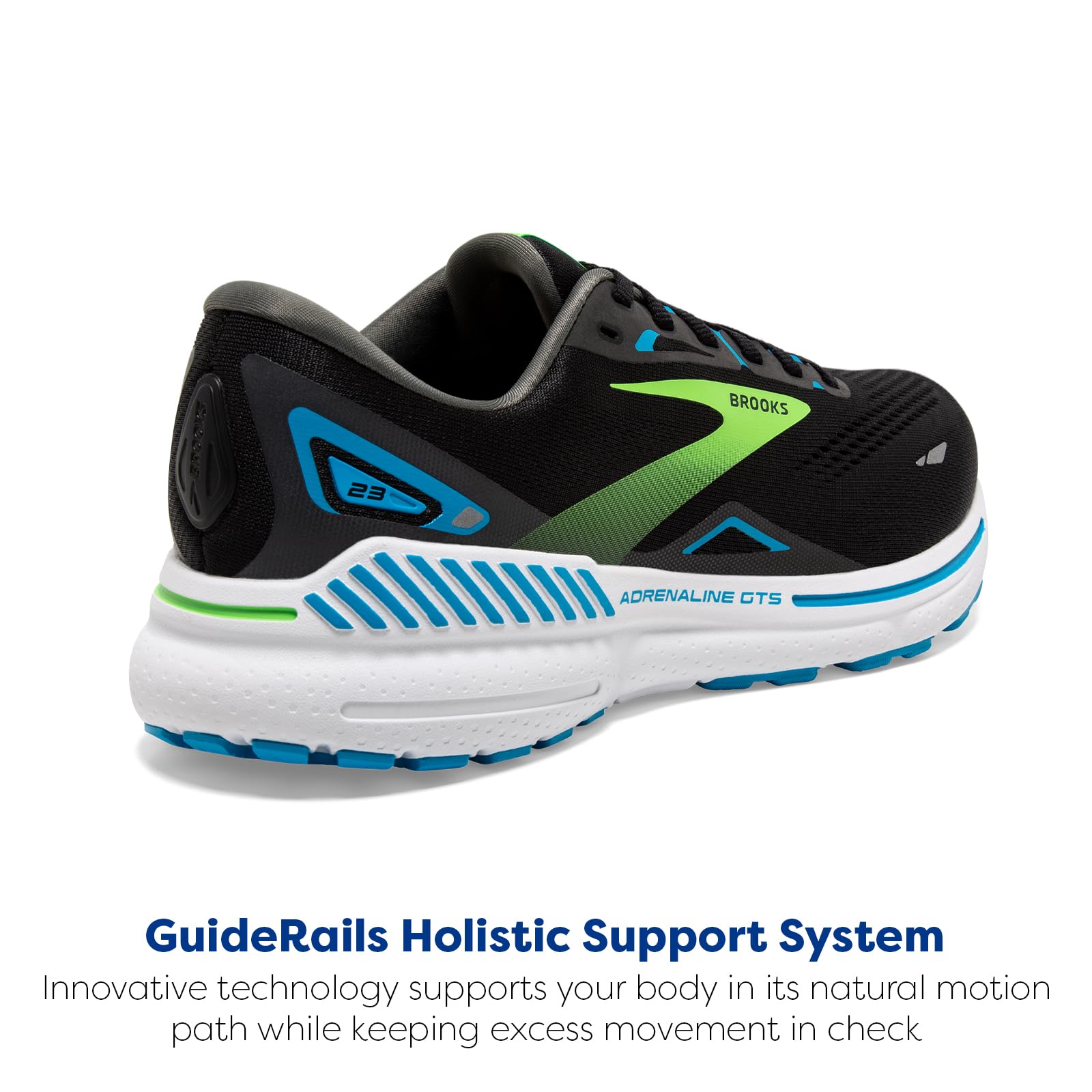 Brooks Mens Adrenaline GTS 23 Supportive Running Shoe - Black/Hawaiian Ocean/Green - 10 Narrow