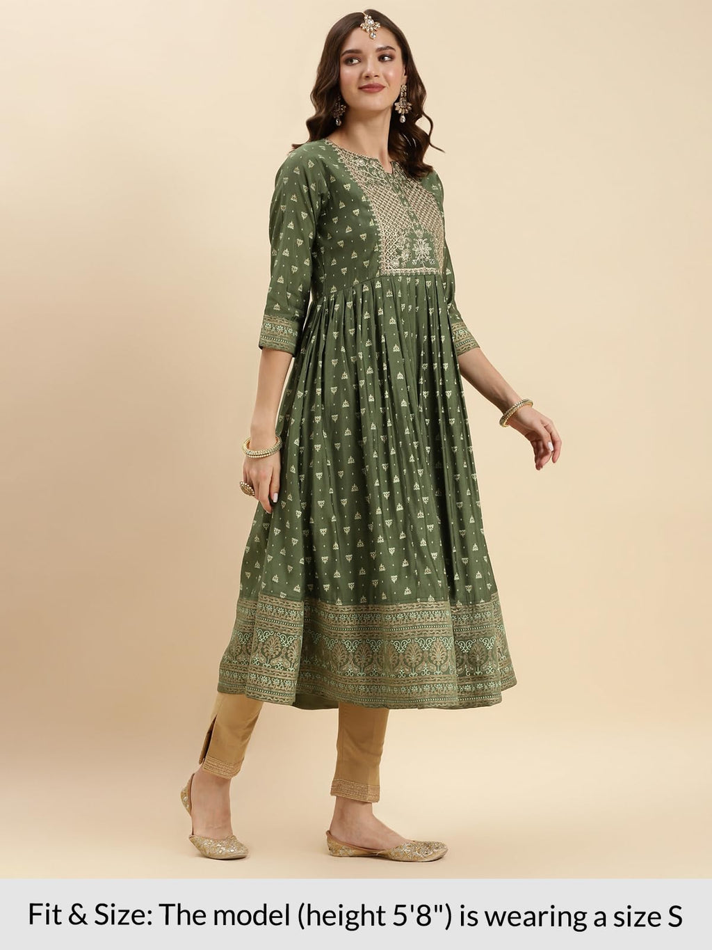 Rangita Green Silk Calf Length Embroidered Anarkali Kurti For Women | Kurta For Women