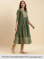 Rangita Green Silk Calf Length Embroidered Anarkali Kurti For Women | Kurta For Women