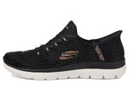 Skechers Women's Hands Free Slip-ins Summits Classy Night Sneaker, Black Rose Gold, 7.5