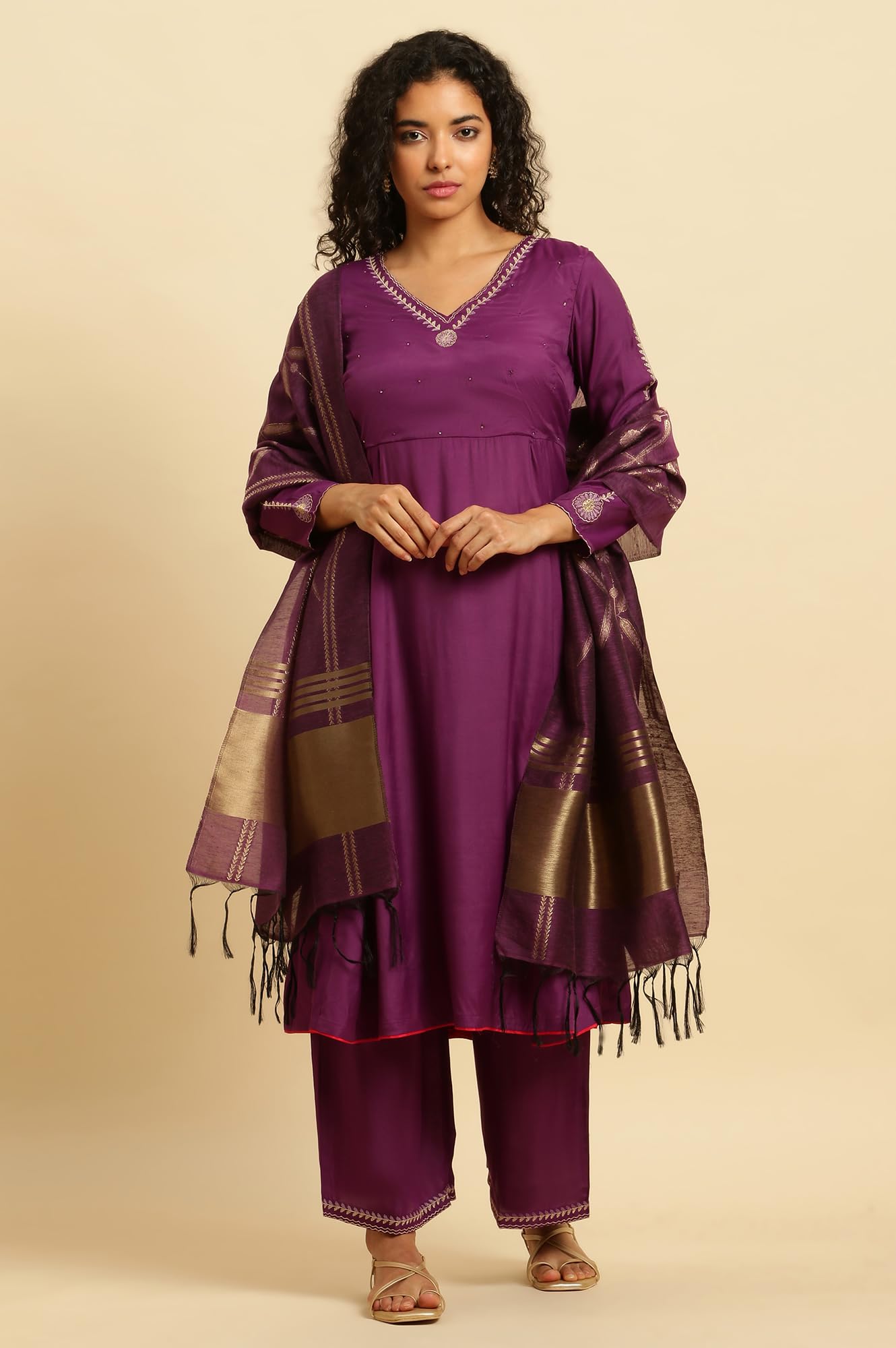W For Woman Women Viscose Kurta Pant With Dupatta| Kurta, Parallel Pant & Dupatta_23Auws19526-220316, Purple, Medium