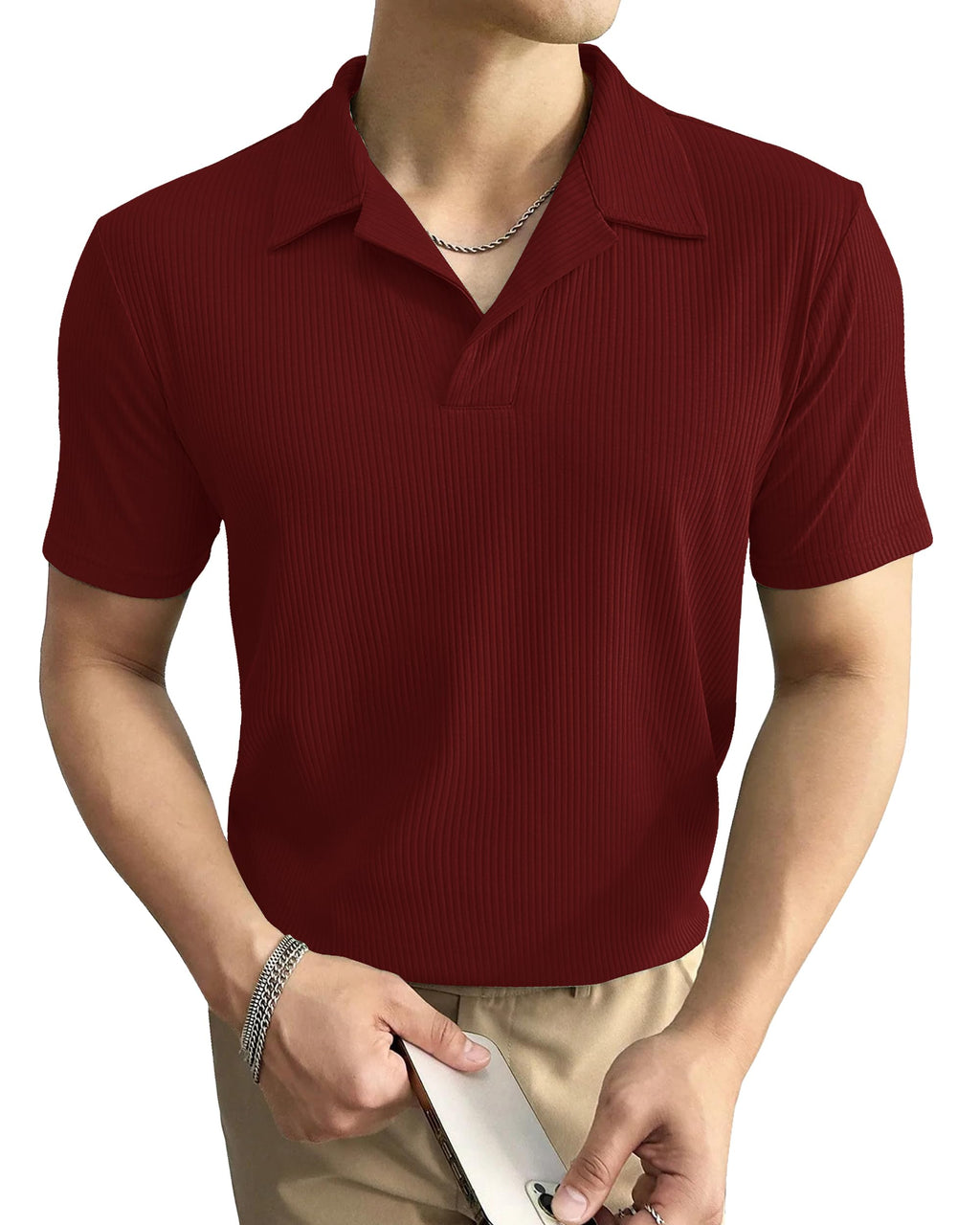 I ENTERPRISE Cotton Blend Regular Fit Round Spread Collar Solid Short Sleeve T-Shirt for Men & Boys Color :- Maroon Size :-XL