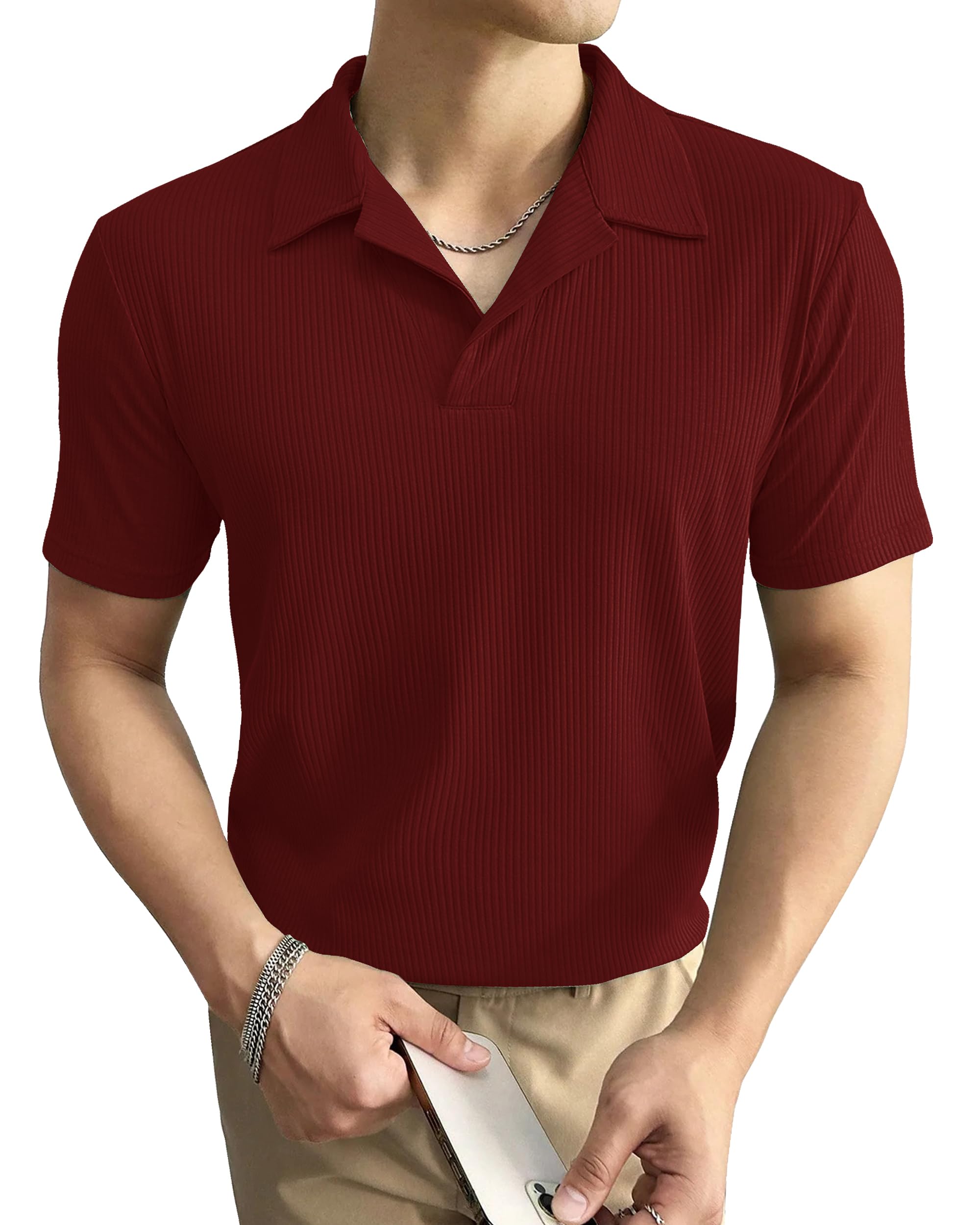 I ENTERPRISE Cotton Blend Regular Fit Round Spread Collar Solid Short Sleeve T-Shirt for Men & Boys Color :- Maroon Size :-XL