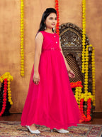 Aarika Girls Red Colour Solid Net Gown (9-12 Years)