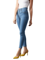 Dolce Crudo Womens Blue Solid Skinny High Rise Clean Look Cropped Fringe Detailing Solid Stretchable Denim Jeans(DOSS19DEN08-27