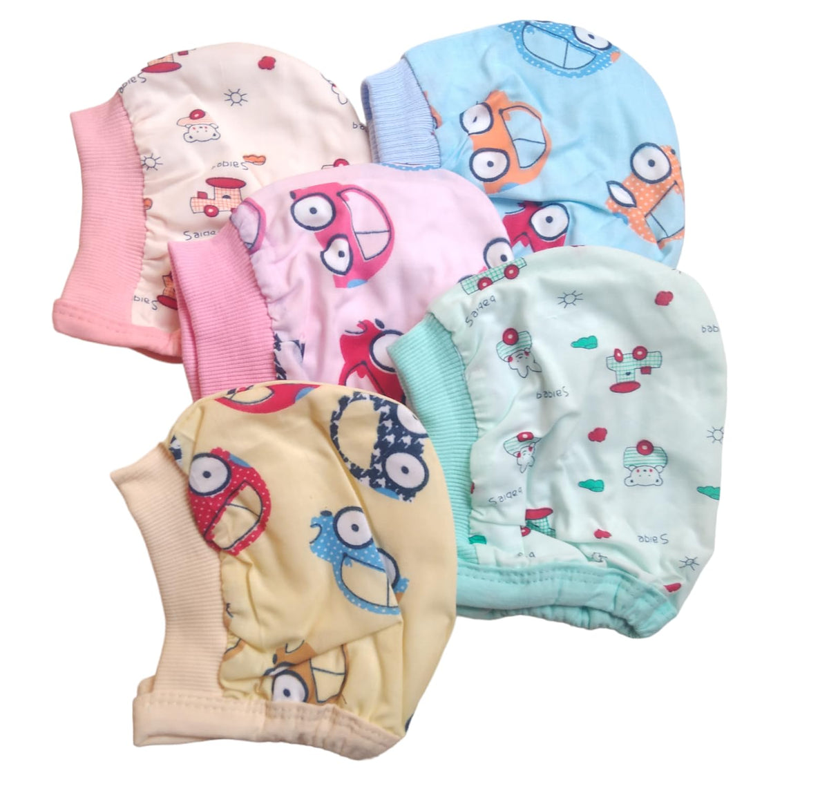 Waterfowl New Born Baby Boys & Baby Girls Soft Cotton Caps Set Of 5 (03 Months) Multicolour 0-3